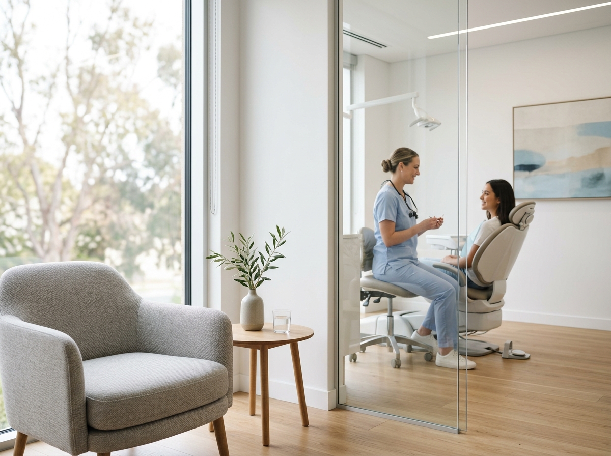 Premium dental clinic interior with modern equipment and calm aesthetic
